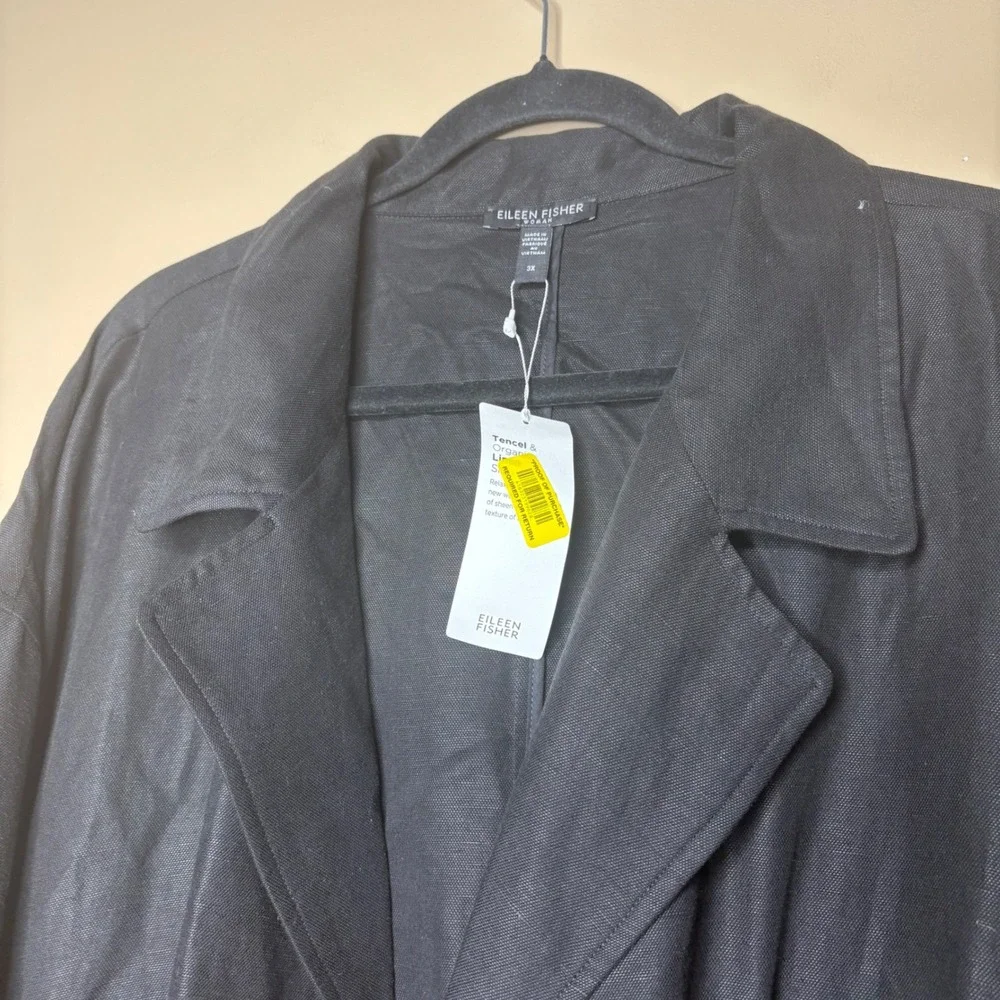 NEW Eileen Fisher Woman 3X Black Tencel Organic Linen Relaxed Jacket  Career